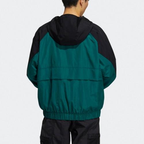 adidas Colorblock Zipper Elastic Cord Hooded Sports Jacket Men’s Green