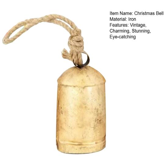Vintage Metal Harmony Cow Bells Handmade Rustic Lucky Christmas Hanging Bells on Jute Rope for Wreath Wall Hanging Decor