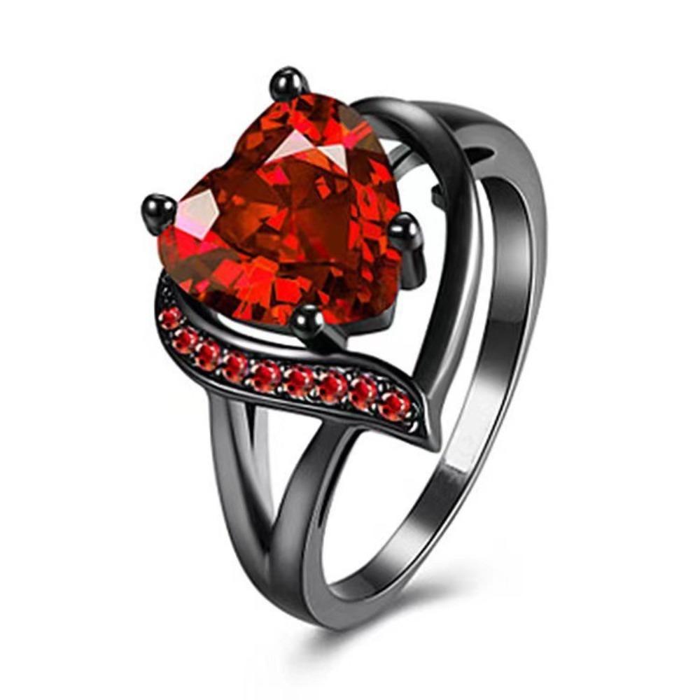 

Luxury European and American Diamond Rings Electroplating Gun Black Inlaid Red Love Ring Is Simple No. 10