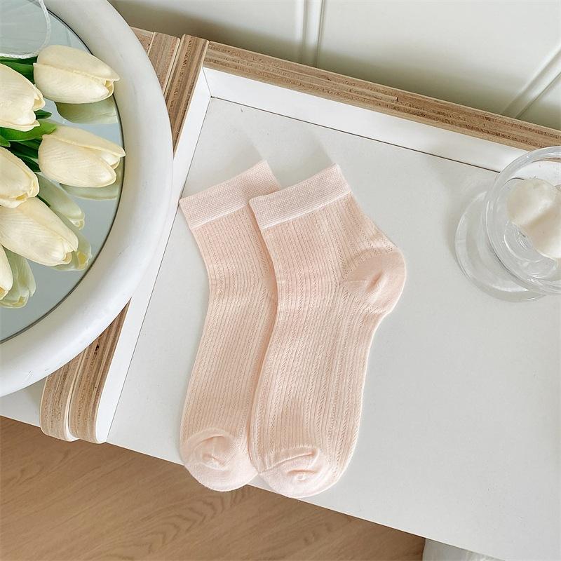 Summer Thin Perforated Mesh Socks for Women, Short Ballet-style Pure Cotton Short Socks for Women