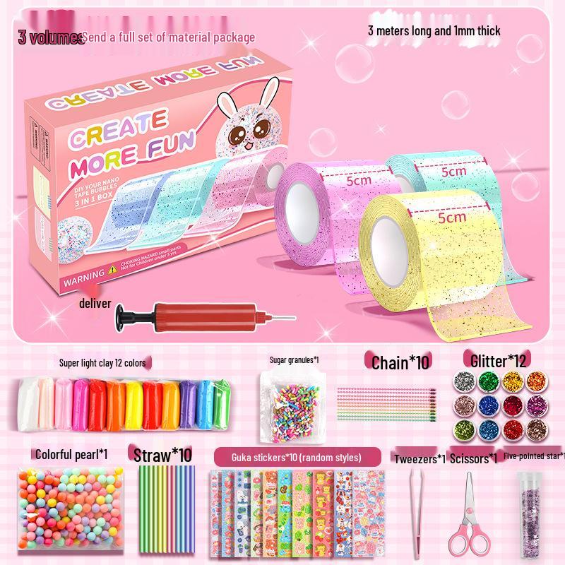 Nano Gel Squishy Toy Craft Kit - Double-Sided Tape & High Viscosity Bubble Blowing Set