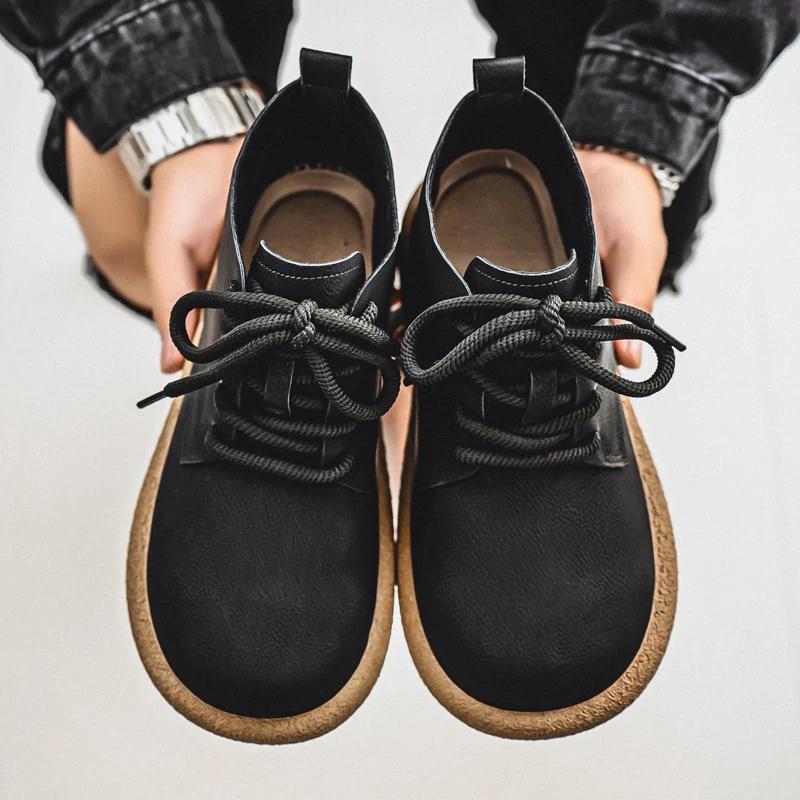 Men's Casual Shoes Comfortable Retro Men's Leather Casual Shoes Men's Fashion Retro Flat Boots for Men Shoes