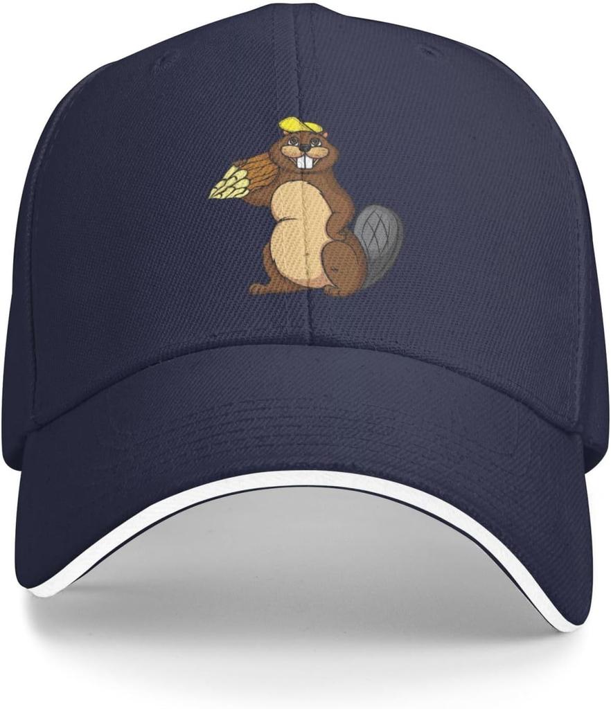 Cute Funny Beaver Wearing Yellow Hat Baseball Cap Polyester Adjustable Outdoor Headwear