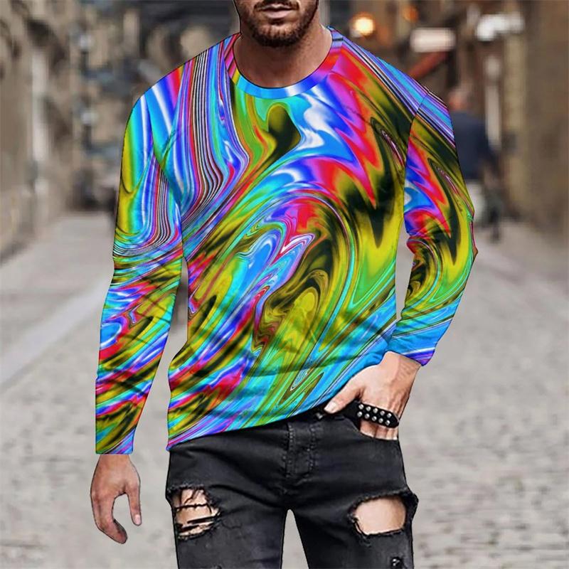 

3D Printed Colorful Gradient Men s T-shirts Fashion Abstract Pattern T-shirts Autumn Casual O-Neck Loose Long Sleeve Tops S