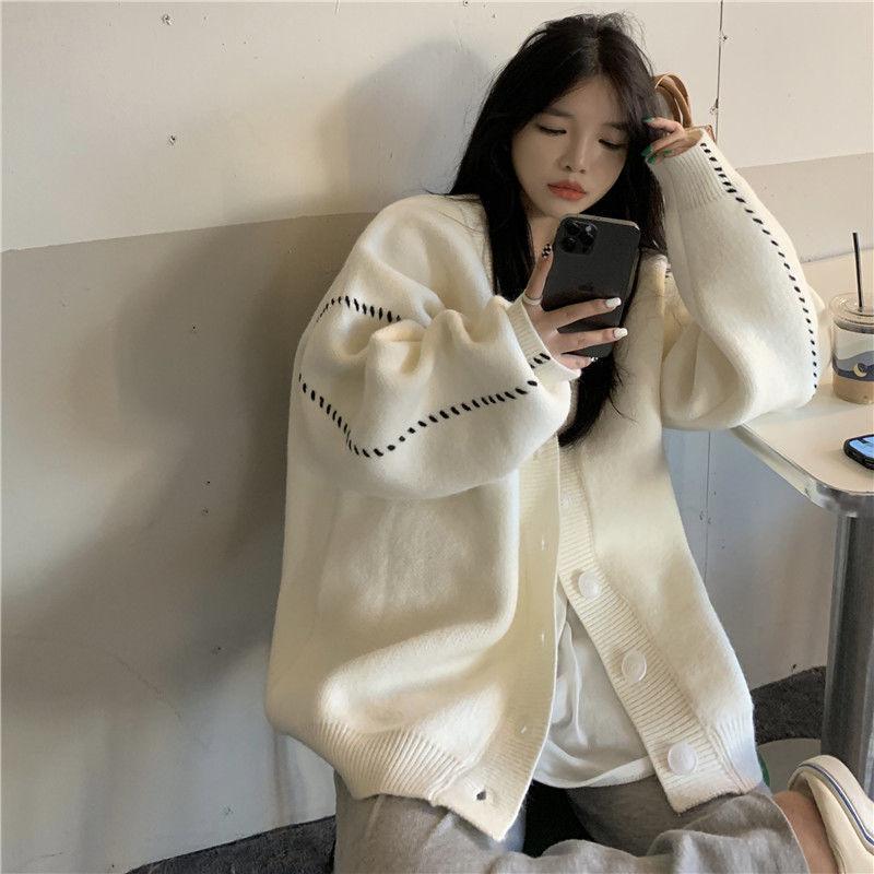 Cardigans Lazy Wind Soft Waxy Sweet College Style Sweater Cardigan Female Student Korean Style Loose Wear Outer Coat