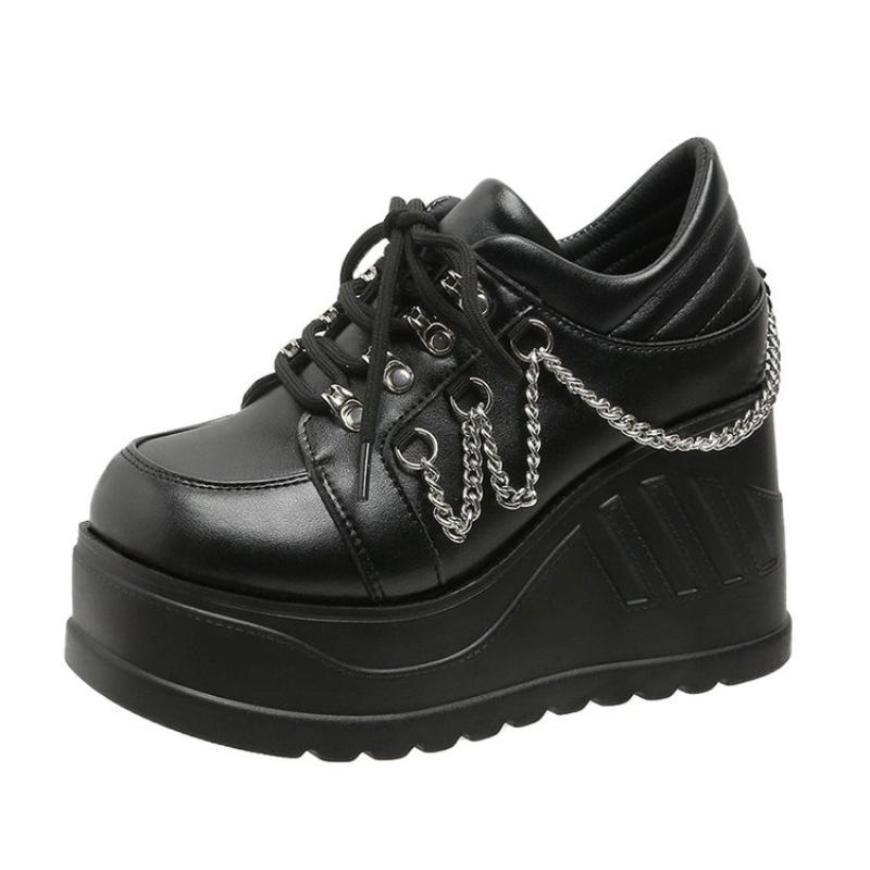 Fashion Brand Puck Style 10CM Platform High Wedges women's Pumps Sneakers Casual Gothic Style Punk Lace Up Buckle women's Shoes Size 42