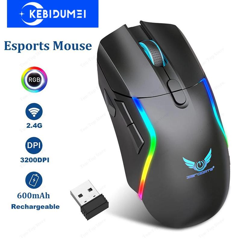 2.4G Wireless Mouse RGB Colorful Gaming Mouse 8 Buttons Rechargeable Mouse 3200 DPI Gaming Mice for MacBook Pro PC Laptop