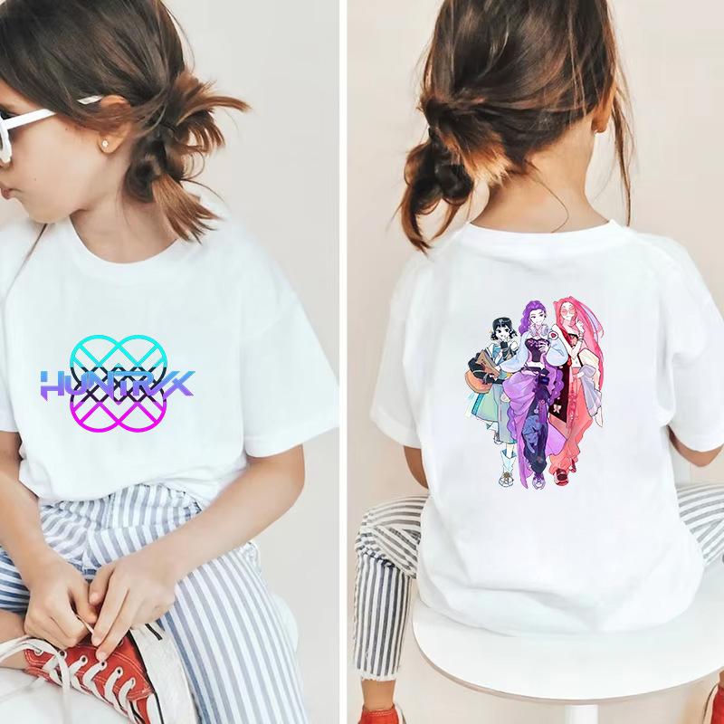 Kpop Hunter Girls' Korean Printed Short Sleeve Medium to Small Kids' T-Shirt