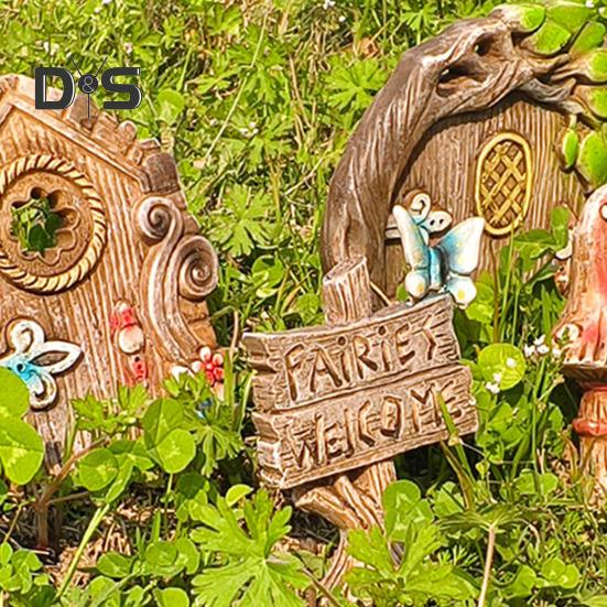 4 Stück Feentür-Ornamente, handbemalte Gartenstatue aus Kunstharz, wasserdicht, UV-beständig, für den Außenbereich, Mini-Figur, Hofdekoration