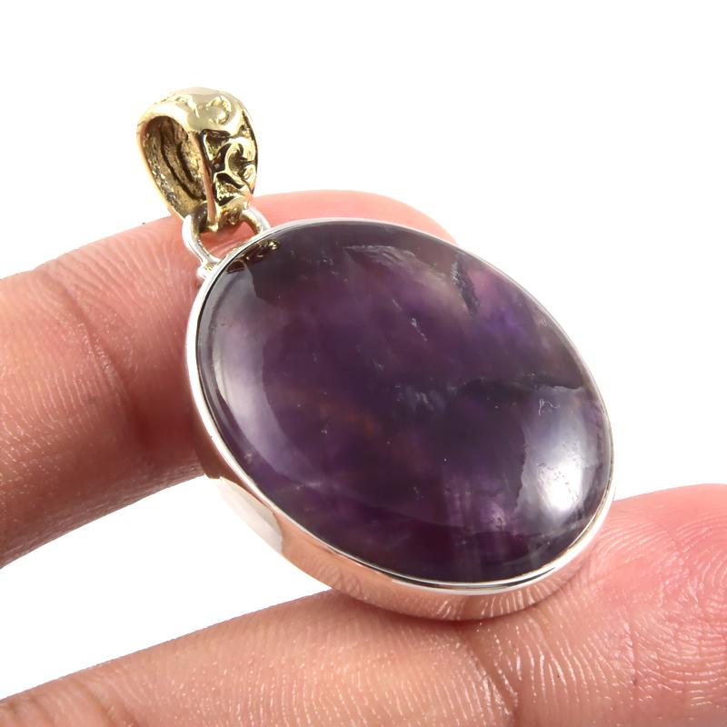 Natural Cacoxenite Gemstone 925 Sterling Silver Gift Two Tone Pendant 1.5'' N9H62