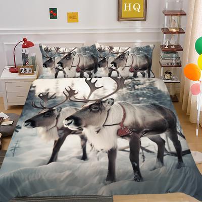Christmas Snow Elk 3D Printed Polyester Pillowcase Quilt Cover Two Or Three Piece Set Available