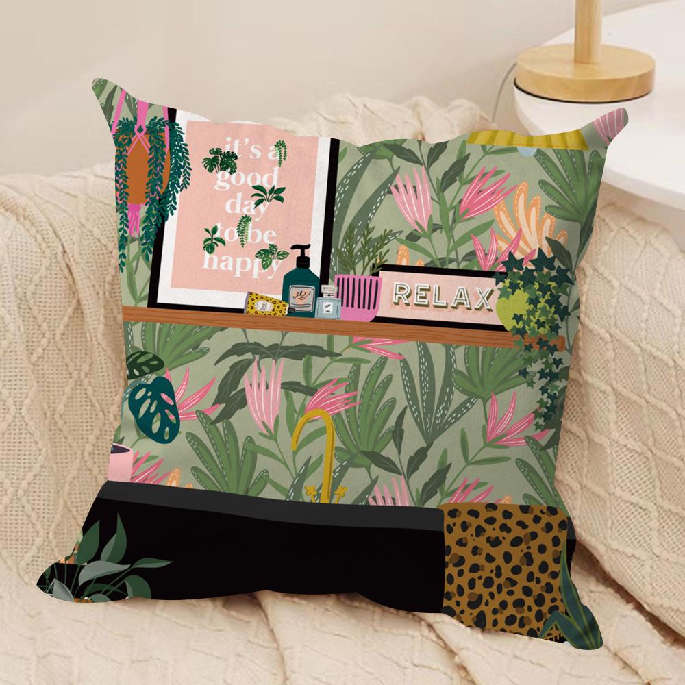 Botanical House Cushion Cover Soft Plush Fabric DoubleSided Printed Sofa Cushion Cover for All Seasons Home Decor Gift