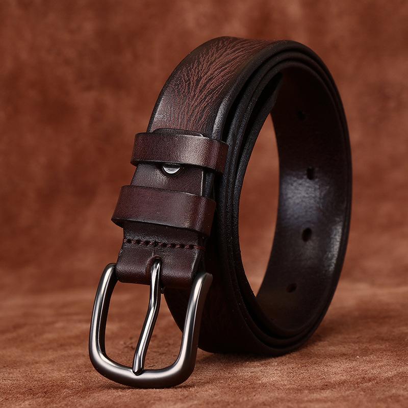 Women's Leather Belt Fashionable Retro Emboss Leather Belt Women's First Layer Cowhide Casual Pin Buckle Jeans Belt Women's