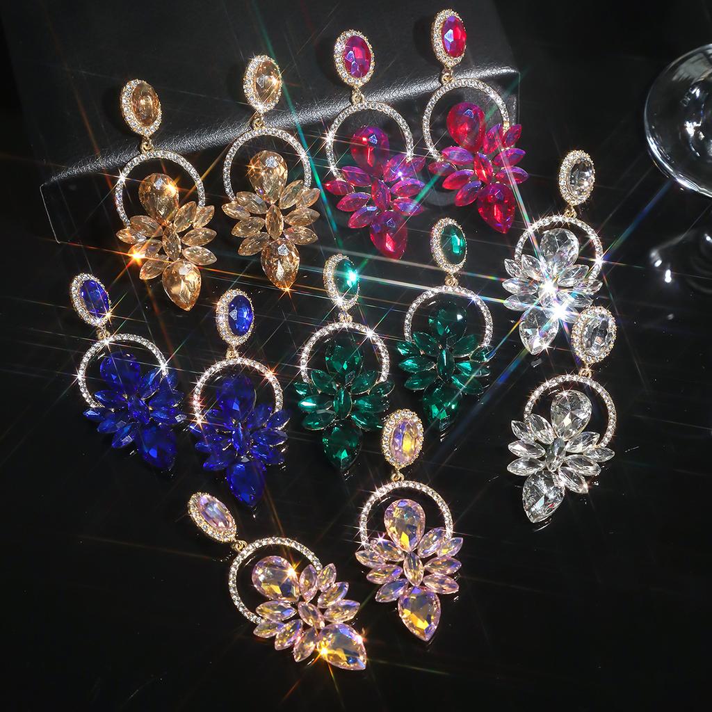 Orecchini di alta qualità con strass in vetro colorato, temperamento femminile, orecchini esagerati, orecchini da donna, 1 paio