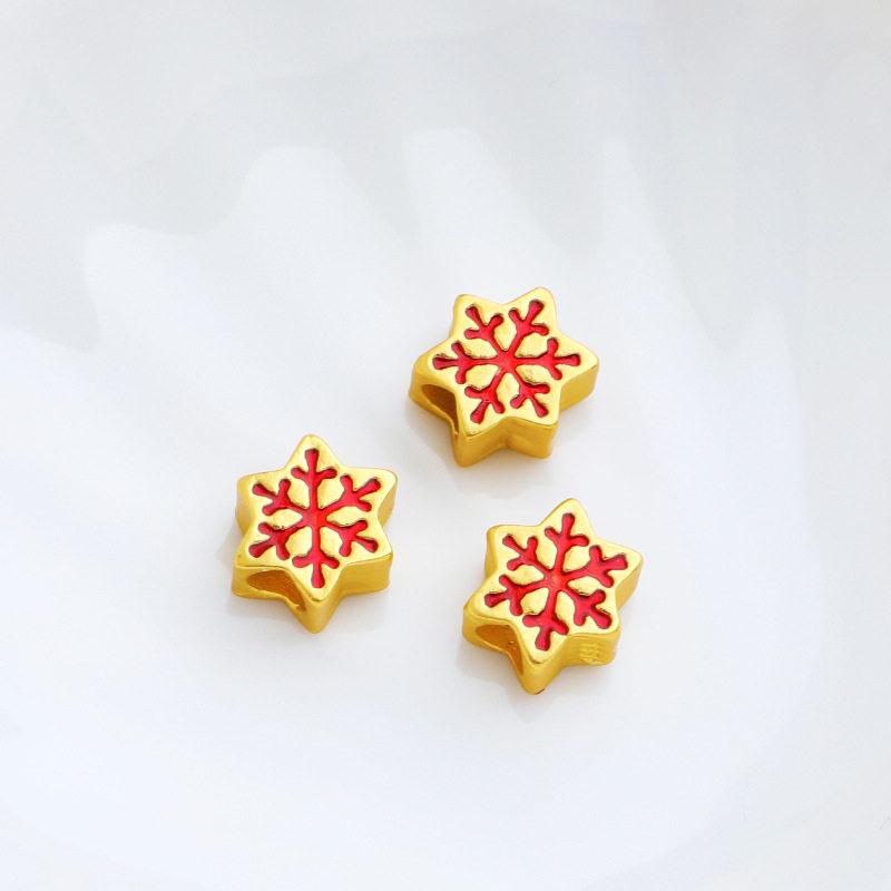Gold-Plated Snowflake Spacer Beads, Star Design, Large-Hole, Double-Sided, for DIY Jewelry Beading
