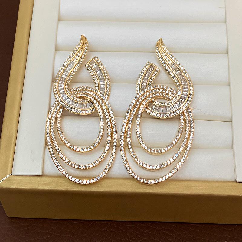 Роскошные геометрические серьги-линии с бриллиантами, элегантные классические круглые серьги для женщин, премиальные, преувеличенные, блестящие свадебные серьги