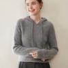 Autumn/Winter 2025 Women's Ribbed Cashmere Hoodie - Thick, Elegant, Solid Color, Warm Base Layer Sweater