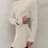 Women's Long-Sleeve Half-High Neck Elegant Playful A-Line Knit  Dress