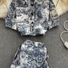 RUGOD Fashionable Temperament Suit Women's Tie-dye Printed Short Shirt High Waist A-line Skirt Western Style Two-piece Suit