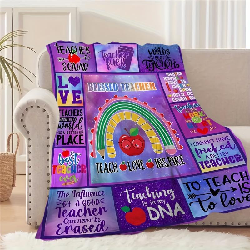 Teacher Appreciation Rainbow & Hearts Inspirational Quote Blanket - Soft All-Season Throw for Classroom, Office & Travel Gift