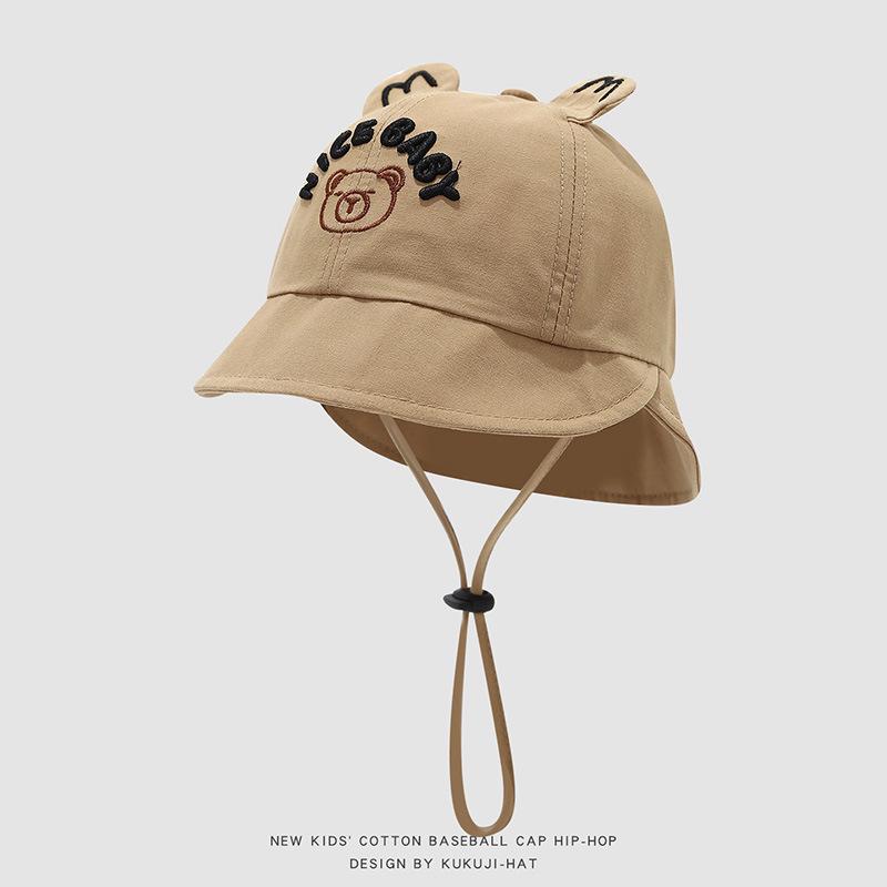 Spring & Autumn Baby Bear Double Brim Sun Hat - Breathable, Cute Unisex Bucket Hat for Boys & Girls