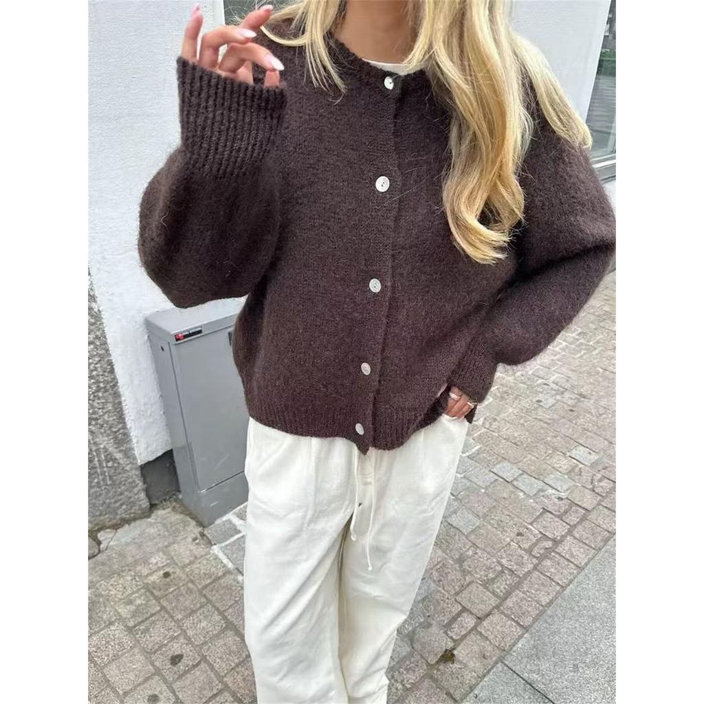 Pletený kardigan v bonbonových barvách pro ženy, evropský a americký podzimní a zimní jednobarevný kardigan, makaronový svetrový kardigan pro ženy