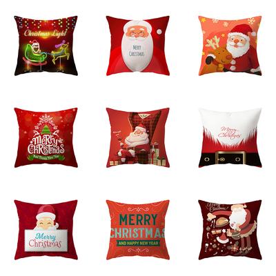 Merry Christmas Santa Claus Print Pattern Polyester Cushion Cover Home Living Room Sofa Decoration Square Pillow Pillow Cover