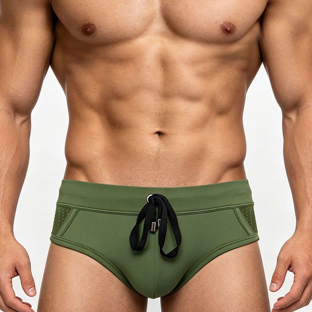 Mens Swim Briefs Comfort Quick Dry Nylon Mesh Panel Contour Pouch Elastic Waistband Sexy Color Block Swim Trunks For Beach Swimming