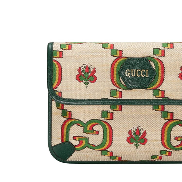 GUCCI Jacquard Fabric Shoulder Bag, Crossbody Bag, Sling Bag, Fanny Pack Unisex Beige/Green 493930-UL8BG-9666