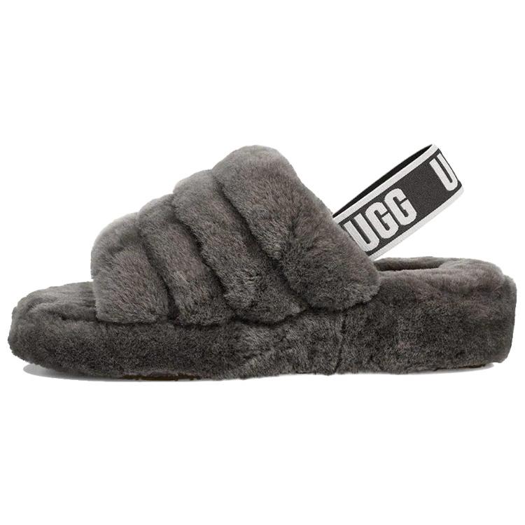 New UGG Fluff Yeah Slide Charcoal Women's 1095119-CHRC