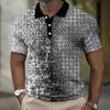 Men's 3D Plaid Print Casual Loose Short Sleeve Polo Shirt