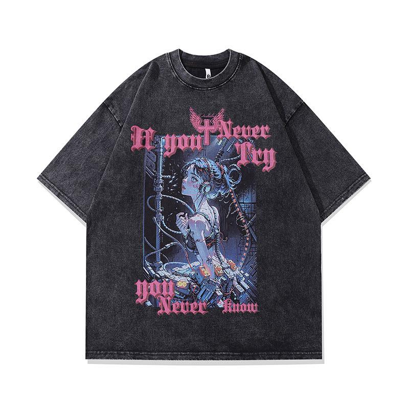 European And American High Street Trendy Brand Butterfly Graffiti Old Short-Sleeved T-Shirt Men'S And Women'S American Street Hip-Hop Half-Sleeved Tee