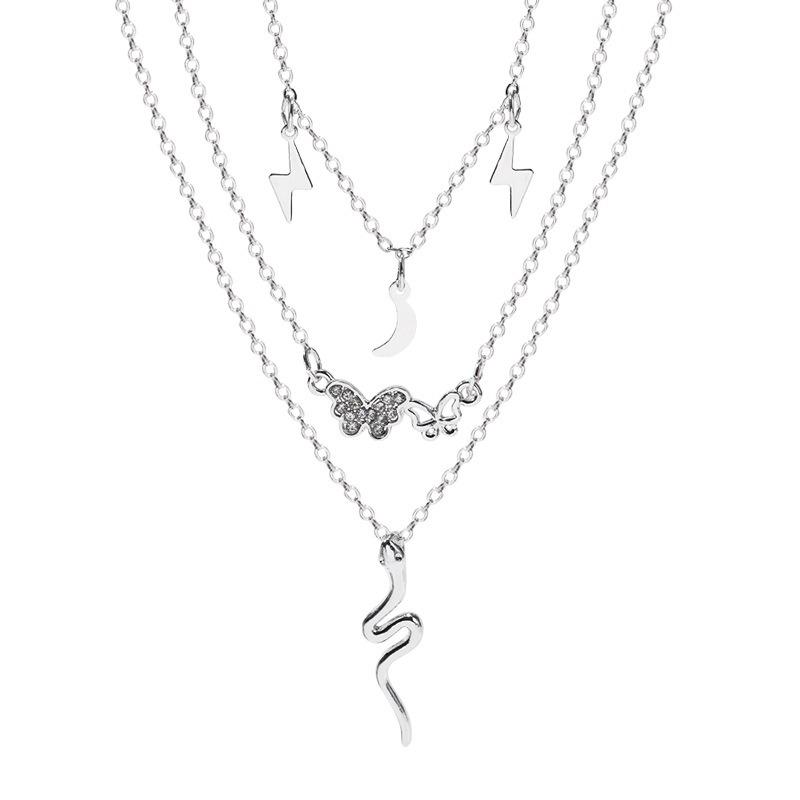 Serpentine stacked pendant jewelry high-end female butterfly star moon necklace multi-layer necklace