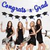 Congrats Grad Congratulations Decorations Banner Pre-Strung Glitter Blue Graduation Class of 2026 with Tassel Decor College High School Party Favors