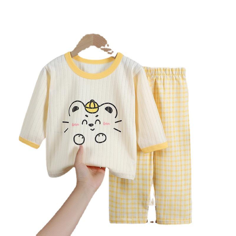 2023 Summer Baby Cotton Pajama Set: Long Sleeve Top & Thin Sleep Pants