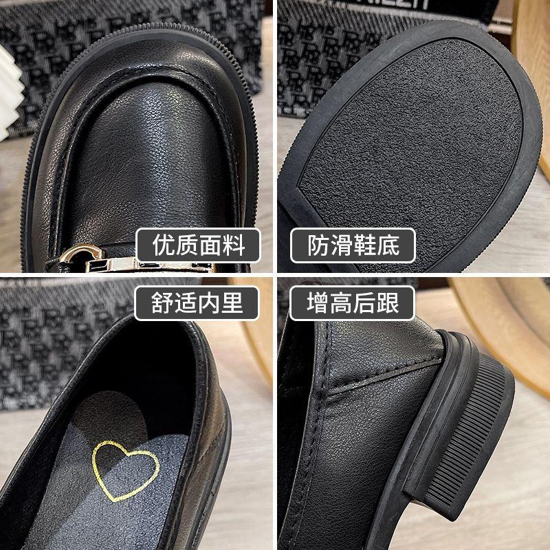 British Style Round Head Platform Small Leather Shoes Women's 2024 Spring New Metal Buckle Retro Versatile Thick Heel Loafers Women