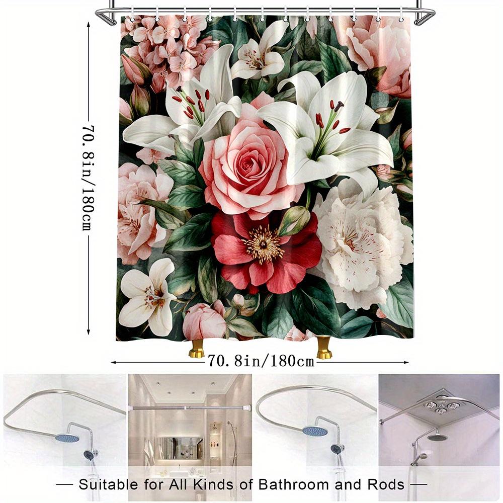 1Pc Floral Shower Curtain Elegant Flower Patterns Bathroom Decor Polyester Fabric With 12 Hooks 70.8X70.8 Inches