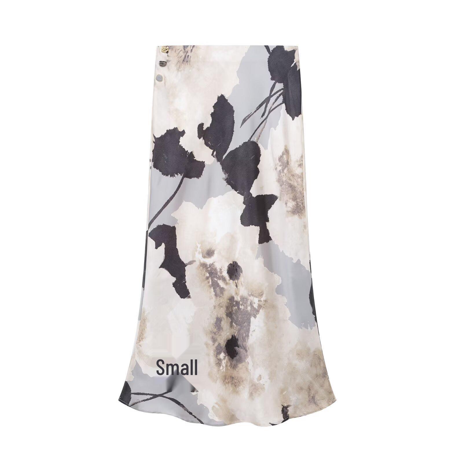 

Комплект из шелковой атласной рубашки и юбки миди на весну 2025 года - европейский и американский стиль моды для женщин Small