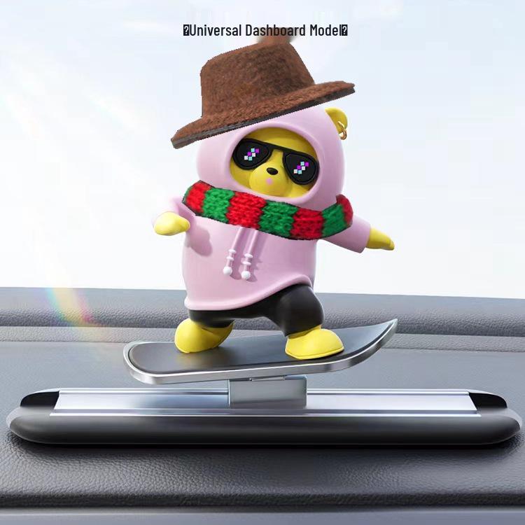 Cross-Border Skateboard Bear Ornament: Creative Floating Bear for Car Interiors
