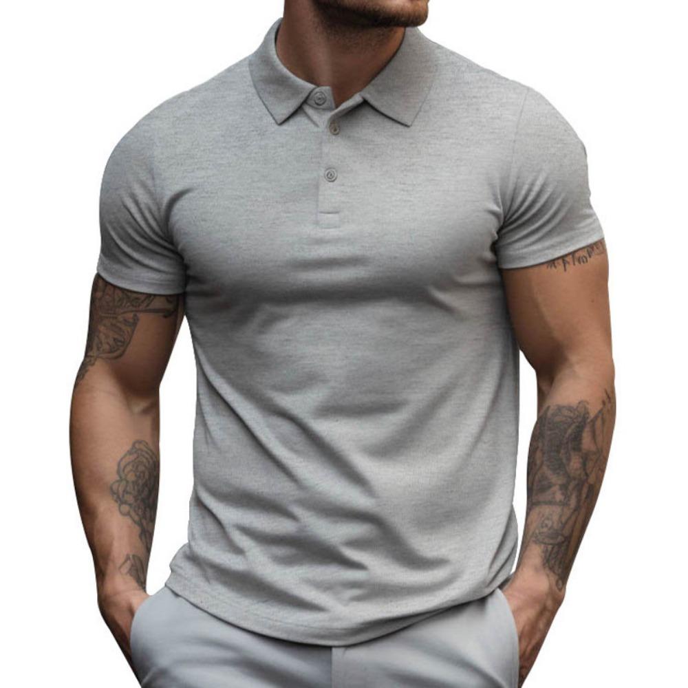 

European and American Summer New Men s Short Sleeved Lapel T-shirt Casual Solid Color Polo Shirt 3XL сірий