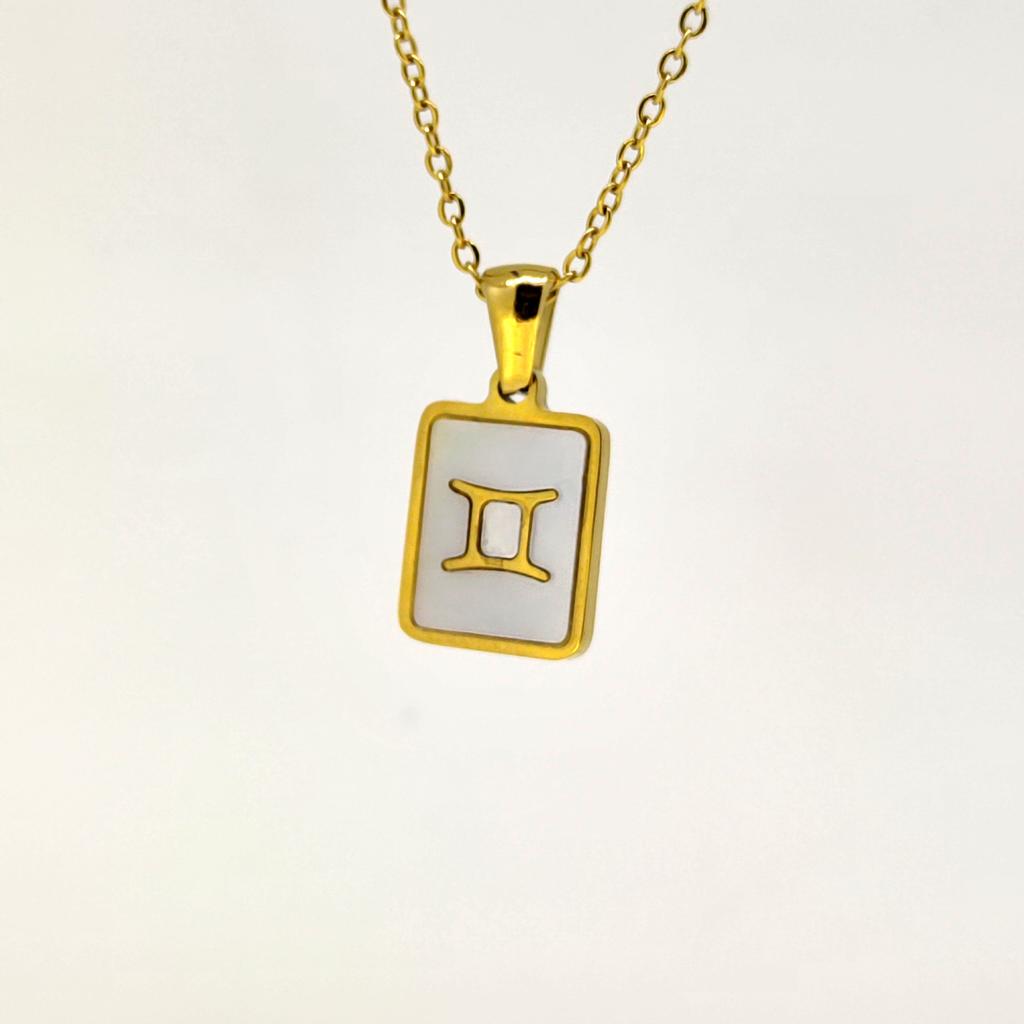 1pc Shell Zodiac Sign Necklace, Stainless Steel Square Pendant With White Shell, Perfect For Women