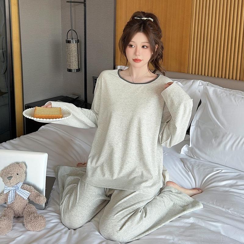 

Женская модальная пижама с длинным рукавом и нагрудной вставкой - Свободная, простая домашняя одежда для весны, осени, зимы Extra Large