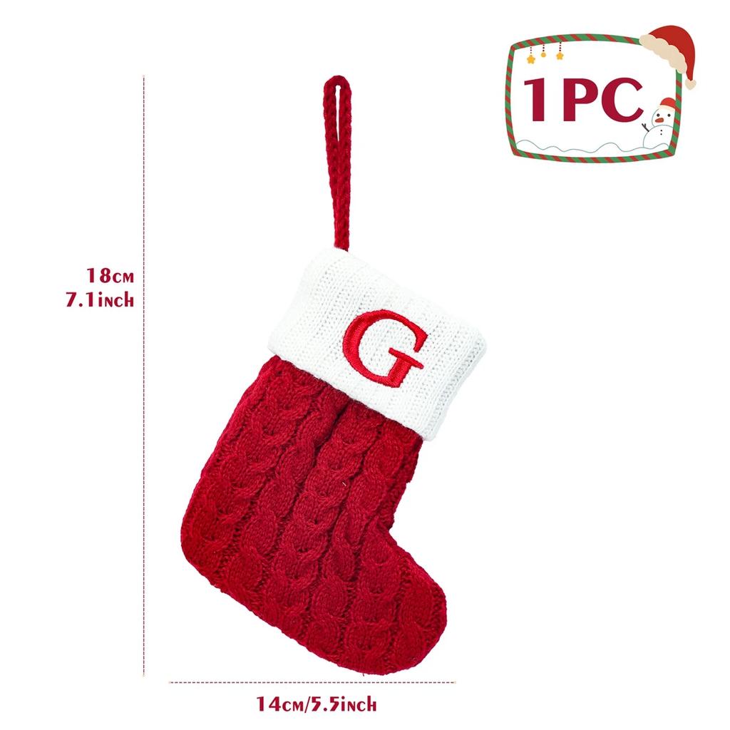 Christmas Socks Knitting Snowflake Letter Stocking Christmas Decoration for Home 2024 Xmas Tree Ornament Gift Navidad Natal A-Z