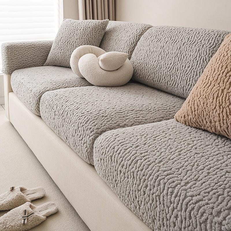 Gemütlicher Naturbauwoll-Fleece Dehnbarer Sofabezug All-Inclusive Rutschfester Sofapolsterbezug Ärmel Staubschutz Sofadeckel MöbelSchutzbezug Backrest-M 1pc