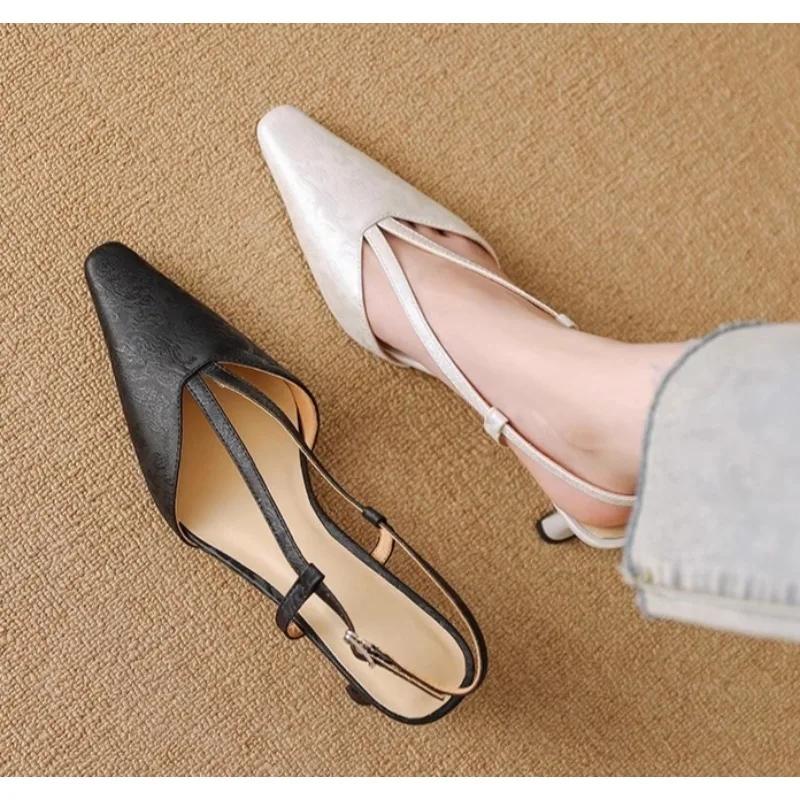 Sandals Women 2025 Women Sexy Low Heel Summer Party Sandalias Concise Style Pointed Toe Sandals for Girls