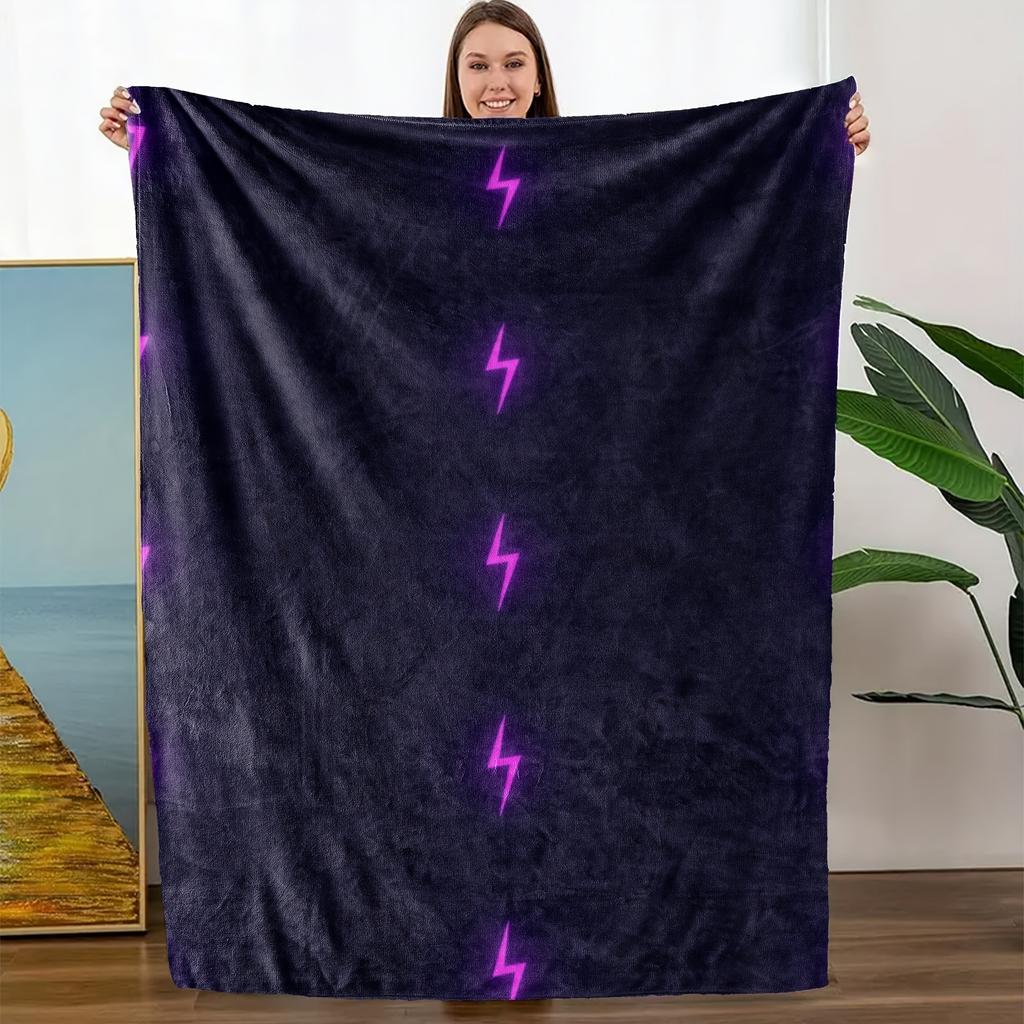 One Comfortable Purple Lightning Theme Pattern Fleece Blanket, Soft High-Definition Digital Print, Suitable for All Seasons