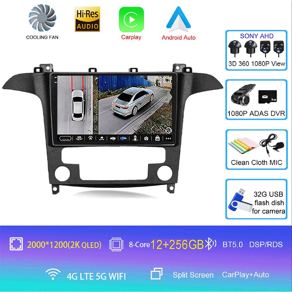 Android14 Video Player Carplay Auto For Ford S Max S-MAX 2007 2008 2009 2010 2011 - 2015 Multimedia Car Radio WIFI+4G DSP Stereo