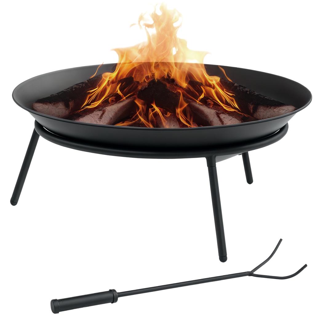 Outdoor Fire Pit Portable Round Firepit With Poker For Garden Camping Bonfire Picnic Dia 47 X 21 Cm Black