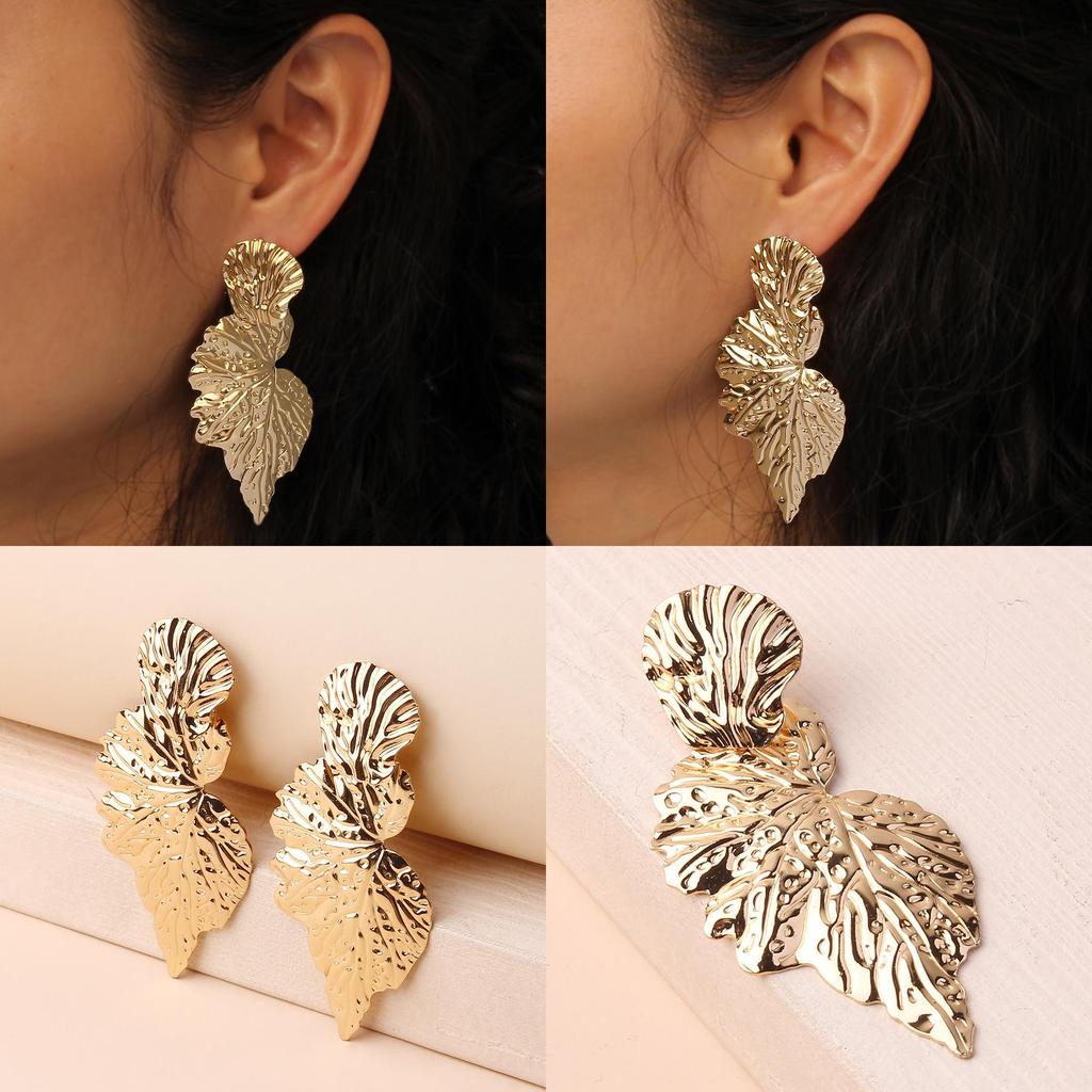 Earrings Metal Leaf With Gold Coating And Bold Design For Gift And Wedding