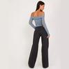 Women's Summer New Fashion Slim Long Sleeved One Line Collar Gauze Short Top
